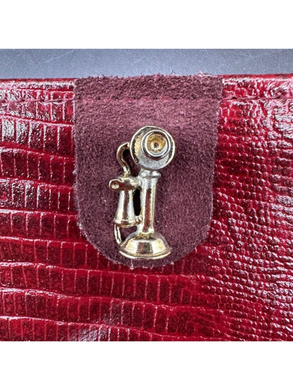 Vintage Maroon Leather Purse Shoulder Bag 1970s Gold Telephone Accent Textured - Picture 5 of 8